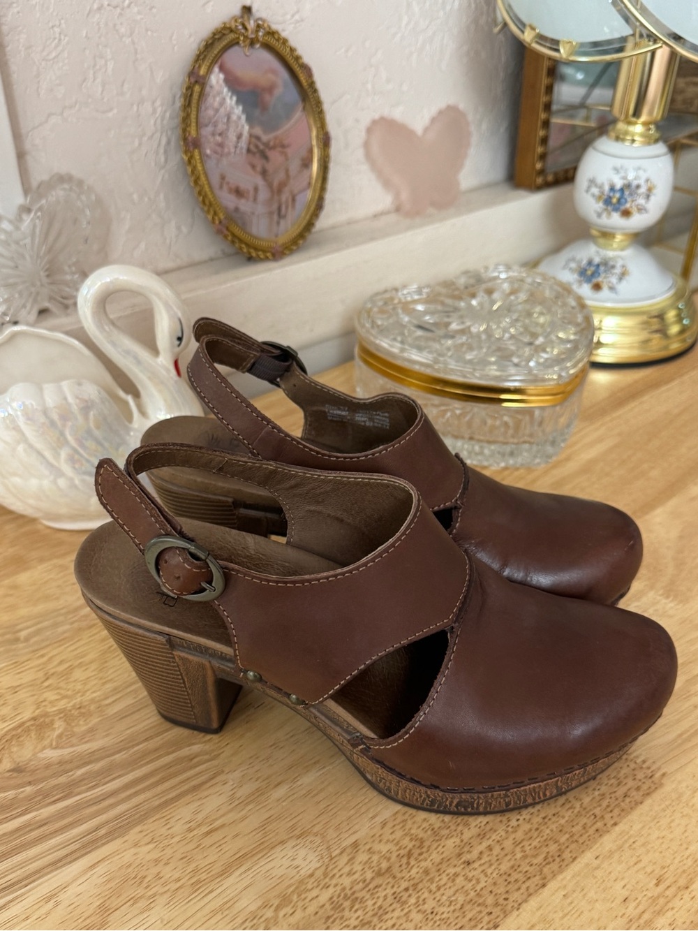 Dansko Brown Leather Platform Clogs EU 37 Y2K Boho Chunky Heeled Sandals - Picture 14 of 15